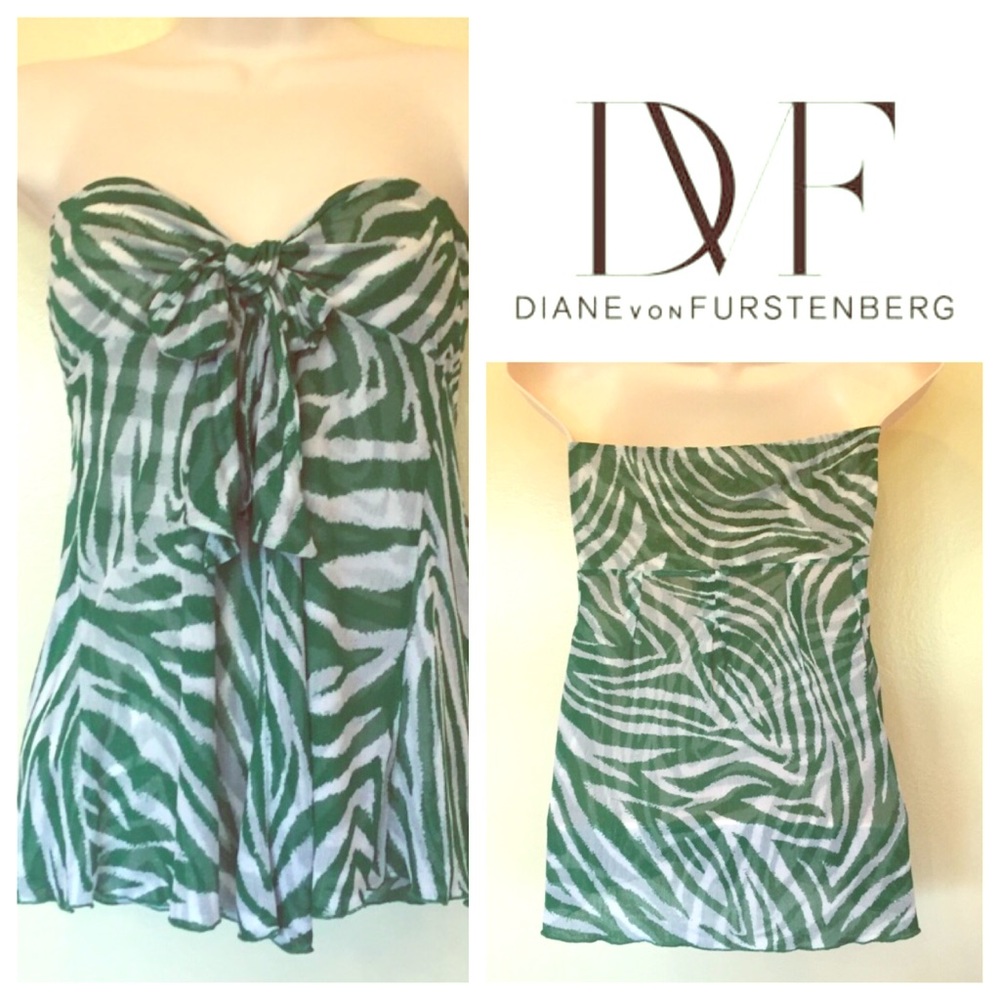 Diane von Furstenberg Grn and wht Bardot top sz p